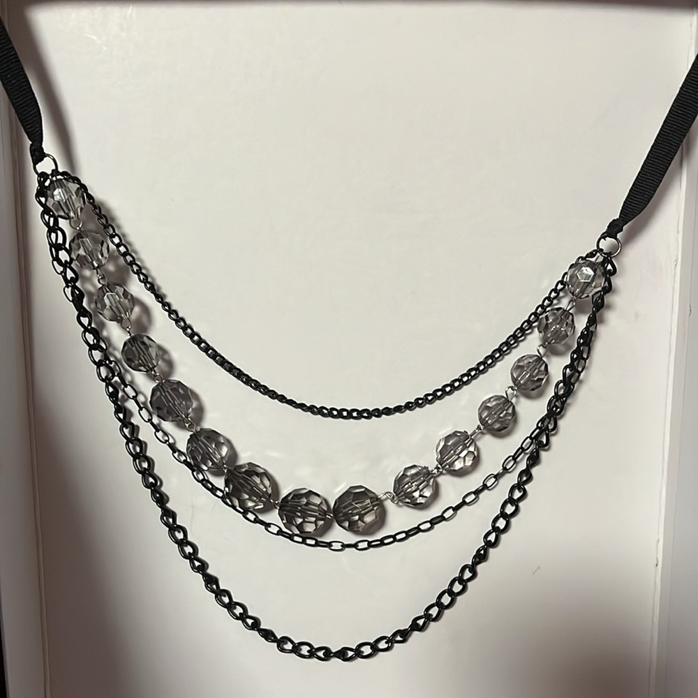 Black & Lavender Beaded Chain Belt or necklace.  Ribbon tie.  never worn.